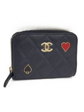Chanel Zip Around Coin Case Caviar Leather CC Logo Navy